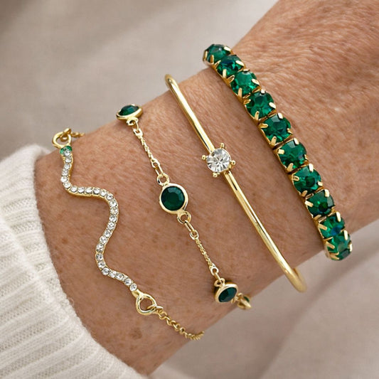 Green Gemstone - Set de Brazaletes con Piedra Verde