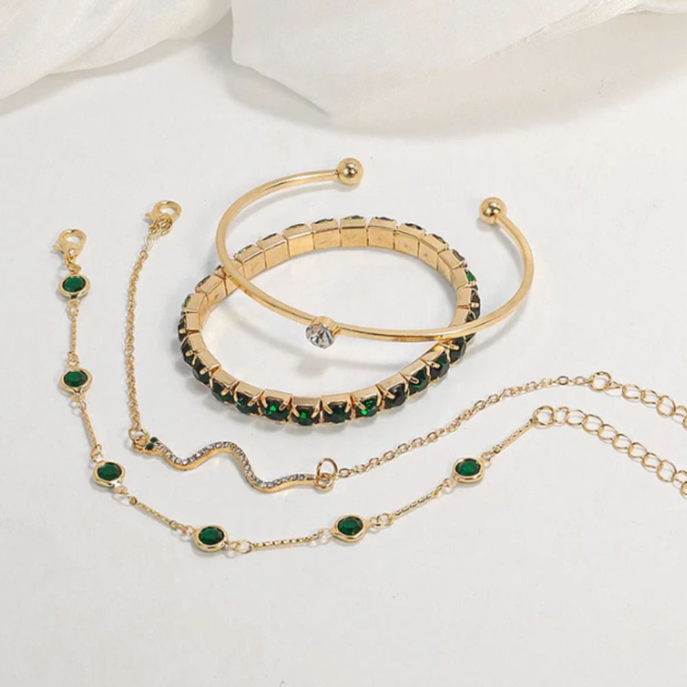 Green Gemstone - Set de Brazaletes con Piedra Verde