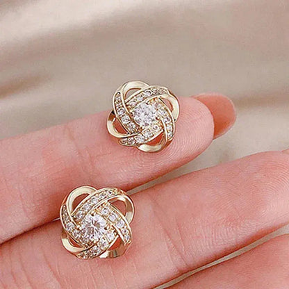 Lourdes - Pendientes Dorados de Espiral con Cristales