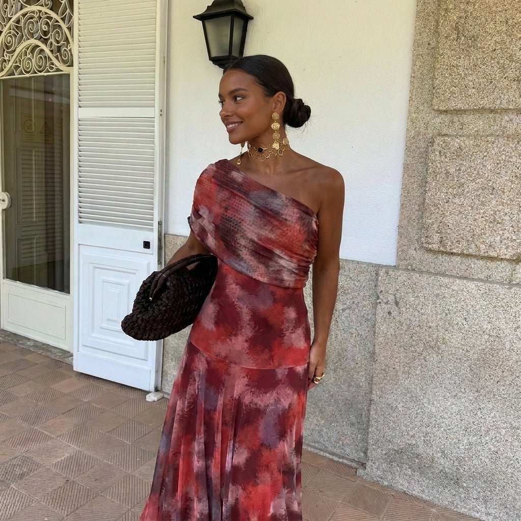 Toledo - Vestido de Tul Estampado Rojo