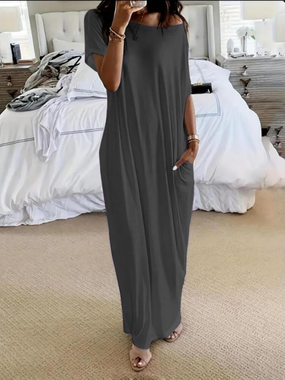 Beatriz - Vestido Casual Oversize Asimétrico con Hombros Descubiertos
