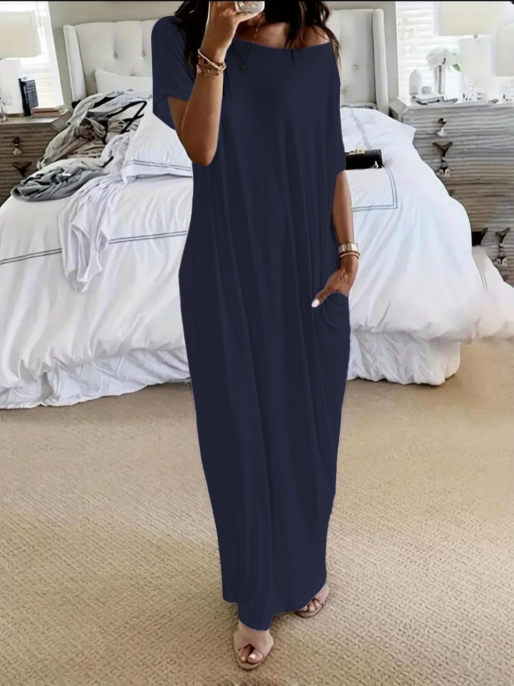 Beatriz - Vestido Casual Oversize Asimétrico con Hombros Descubiertos