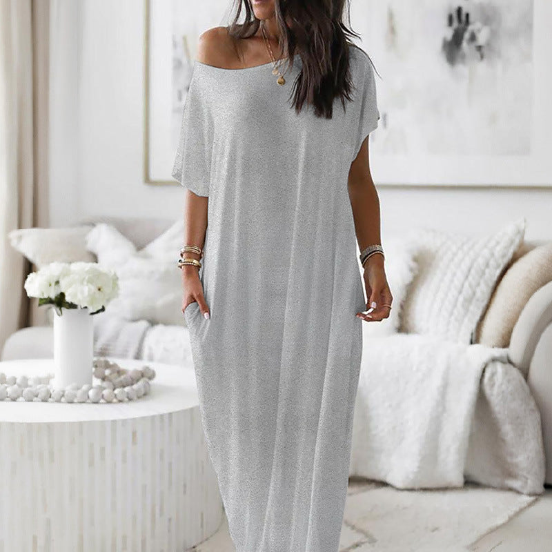 Beatriz - Vestido Casual Oversize Asimétrico con Hombros Descubiertos