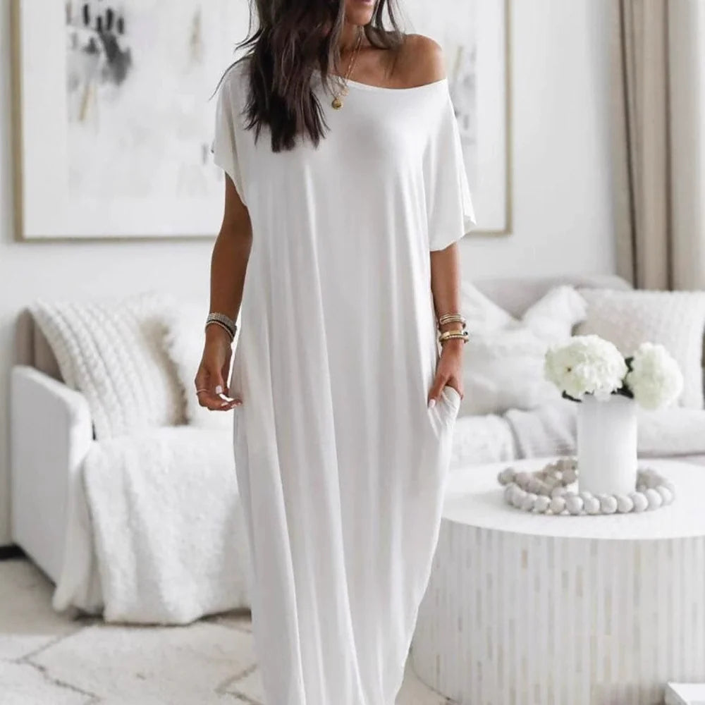 Beatriz - Vestido Casual Oversize Asimétrico con Hombros Descubiertos