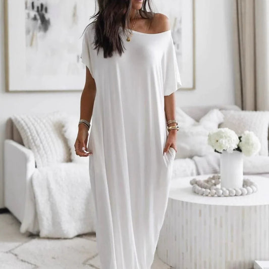 Beatriz - Vestido Casual Oversize Asimétrico con Hombros Descubiertos