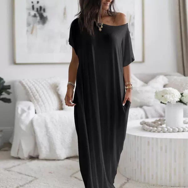 Beatriz - Vestido Casual Oversize Asimétrico con Hombros Descubiertos