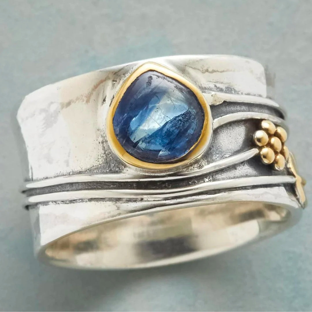 Inés - Anillo Vintage de Zafiro Azul Plata Bañada en Oro