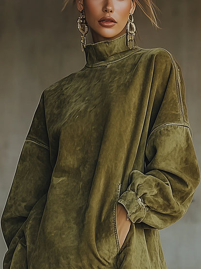Greta - Vestido de Terciopelo con Cuello Alto y Flecos