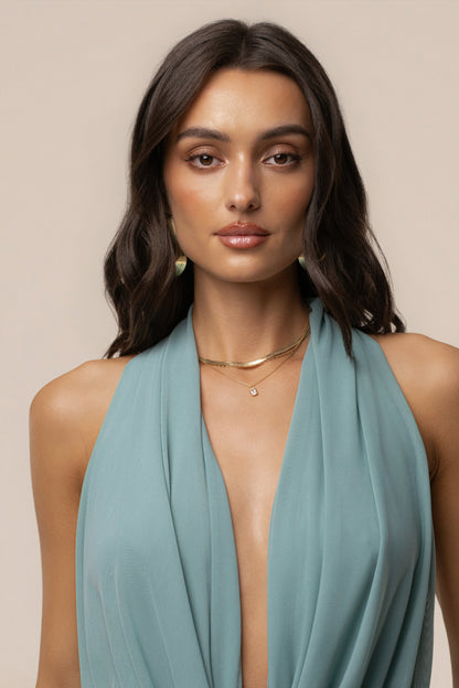 Alba - Vestido Largo con Escote Pronunciado - Color Verde Azulado