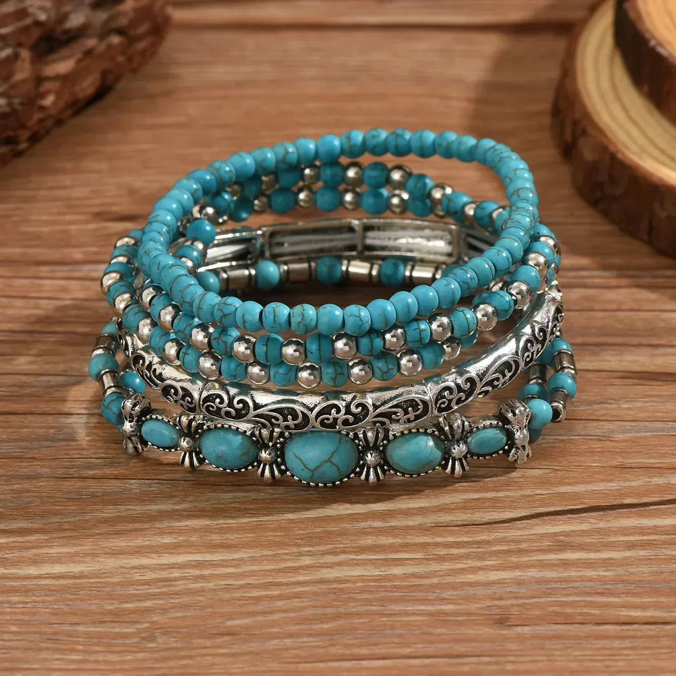 Verónica - Set de Pulseras con Cuentas Turquesa