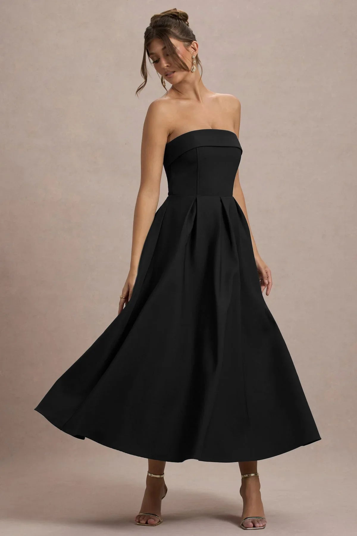 Ana - Vestido Midi con Estilo y Escote de Hombros Descubiertos