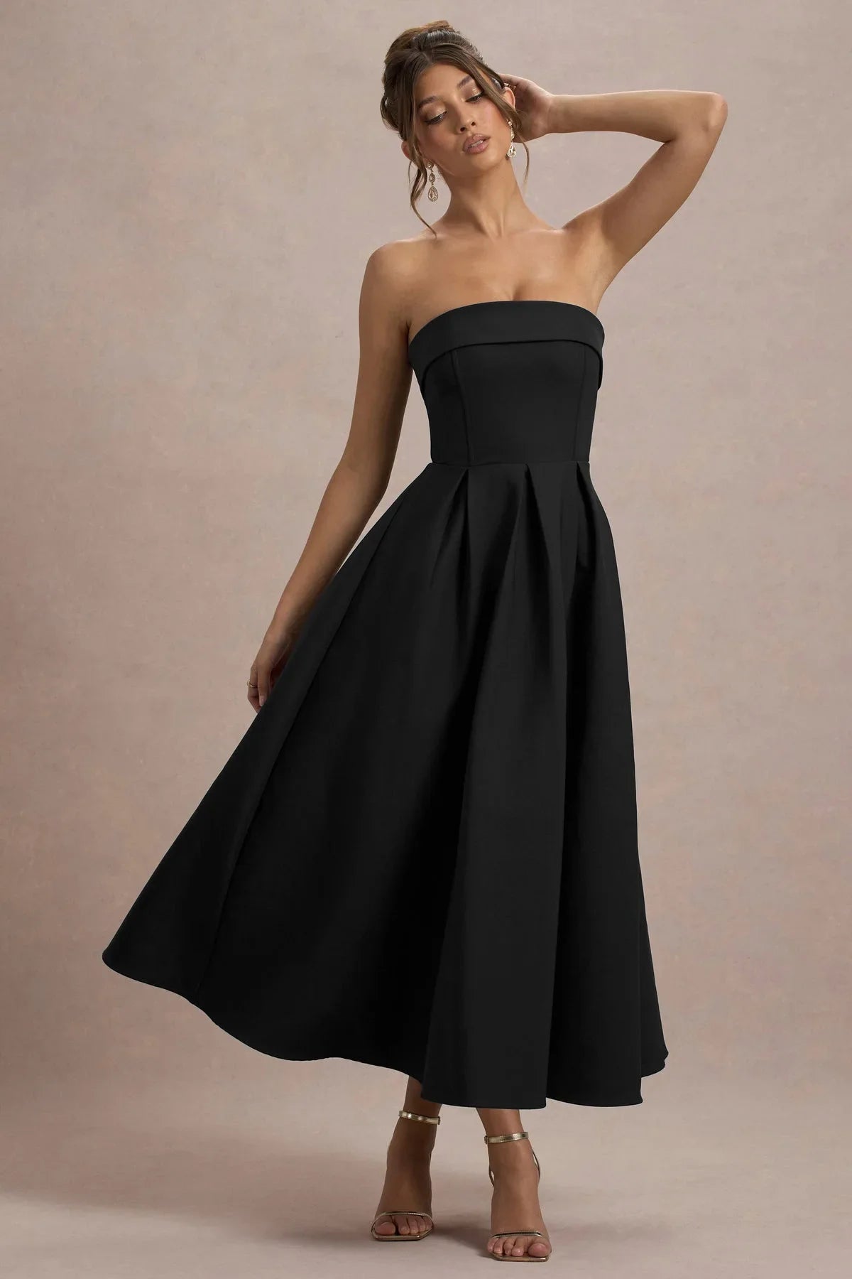 Ana - Vestido Midi con Estilo y Escote de Hombros Descubiertos