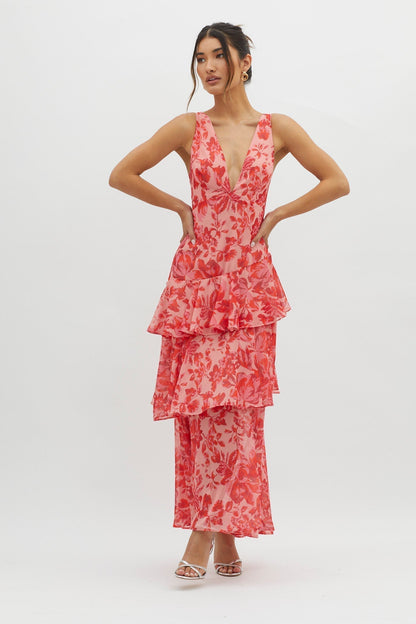 Lisa - Vestido Maxi Floral con Volantes