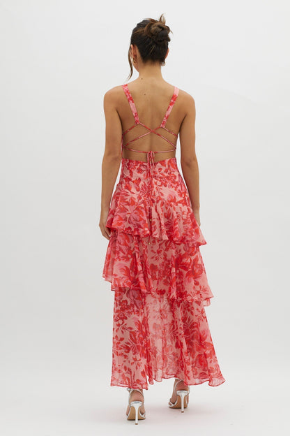 Lisa - Vestido Maxi Floral con Volantes