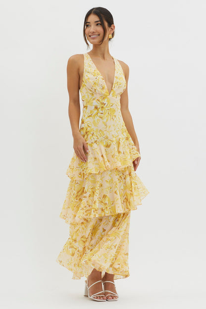 Lisa - Vestido Maxi Floral con Volantes
