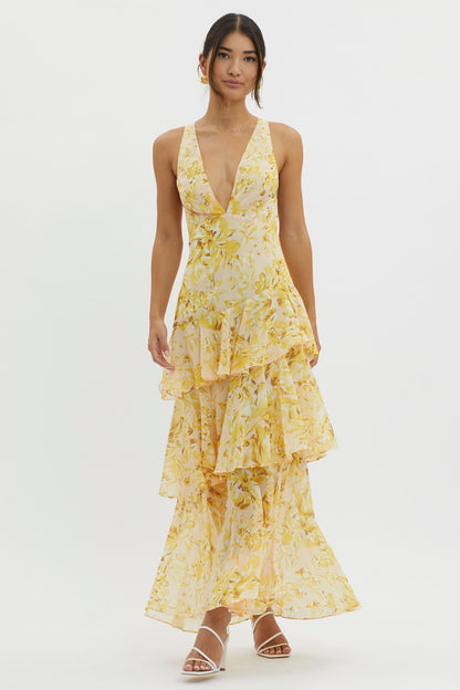 Lisa - Vestido Maxi Floral con Volantes