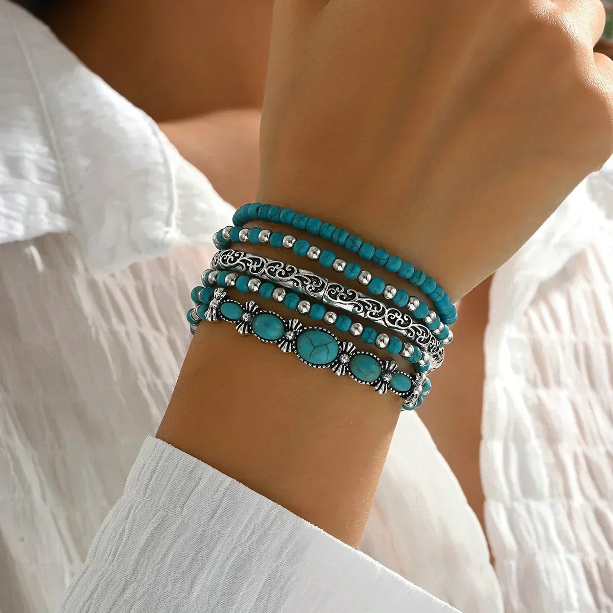 Verónica - Set de Pulseras con Cuentas Turquesa