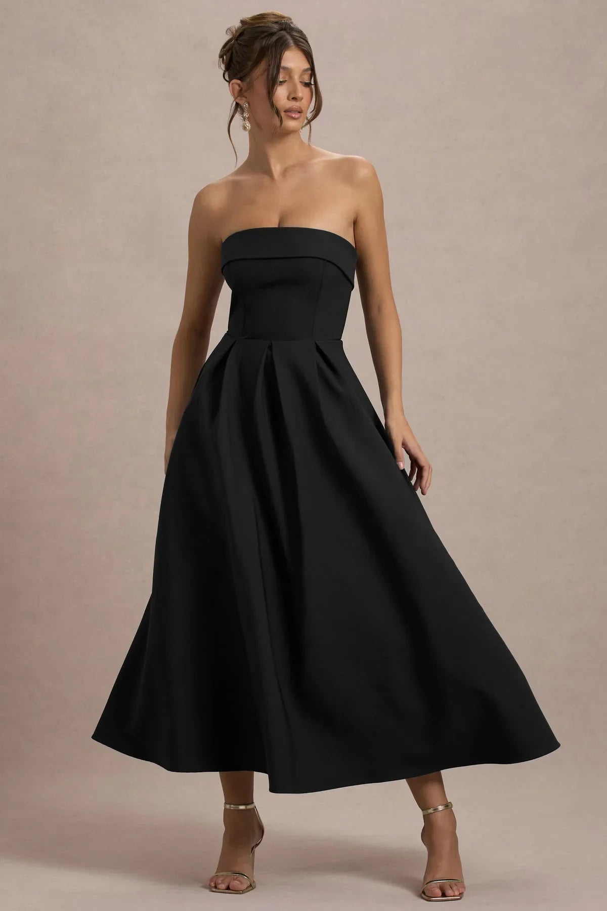 Ana - Vestido Midi con Estilo y Escote de Hombros Descubiertos