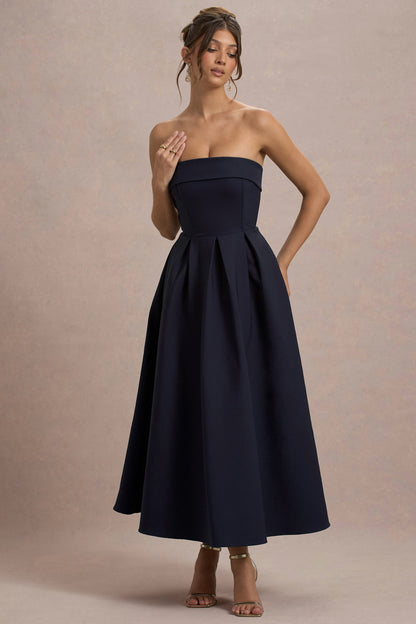 Ana - Vestido Midi con Estilo y Escote de Hombros Descubiertos