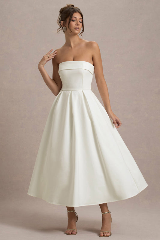Ana - Vestido Midi con Estilo y Escote de Hombros Descubiertos