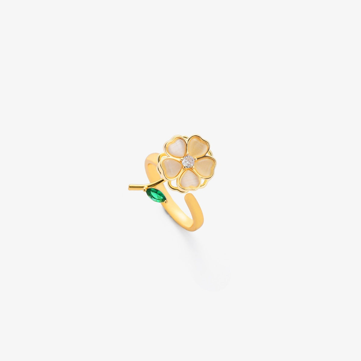 Yaiza - Anillo Giratorio de Hoja y Flor de Esmeralda | Dorado