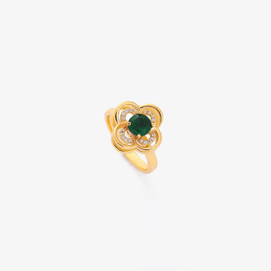 Vanesa - Anillo Giratorio de Esmeralda con Halo de Trébol | Dorado