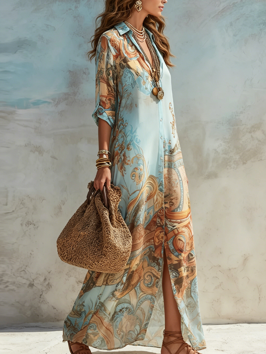 Rocío - Vestido Maxi Bohemio Azul
