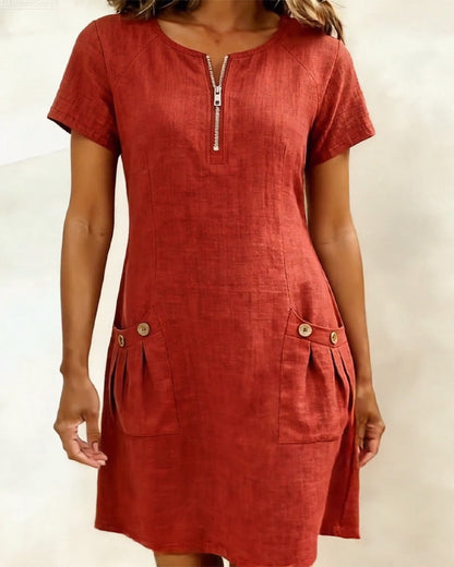 Elena - Vestido de Algodón con Bolsillo de Cremallera