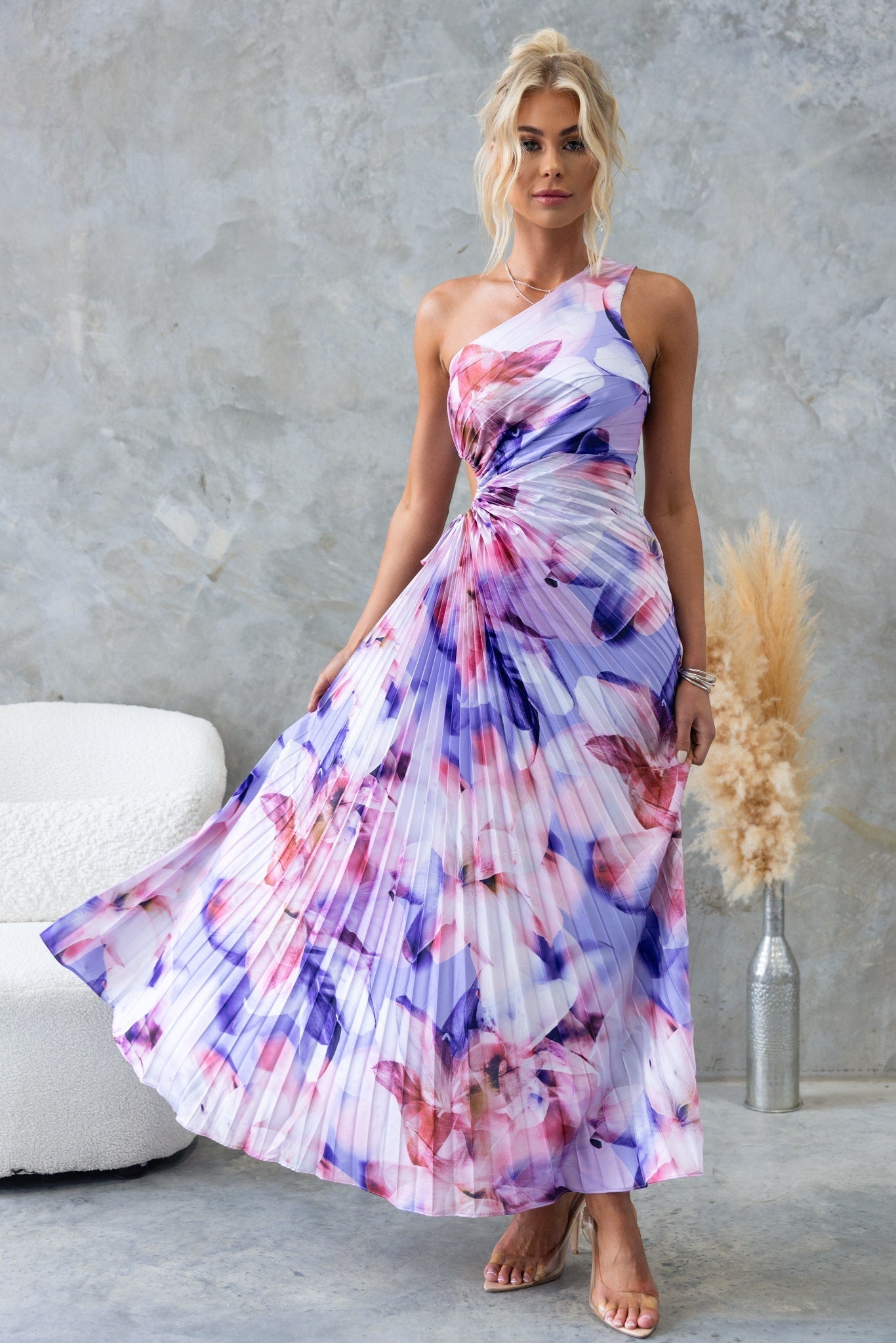 Irene - Vestido Midi Plisado con Un Solo Hombro