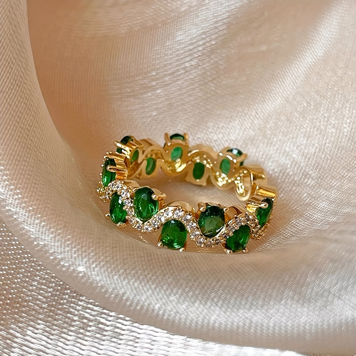 Aitana - Anillo Abierto de Esmeralda Brillante Calira | Dorado