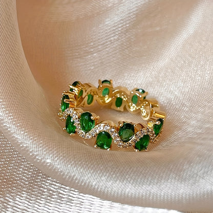 Aitana - Anillo Abierto de Esmeralda Brillante Calira | Dorado