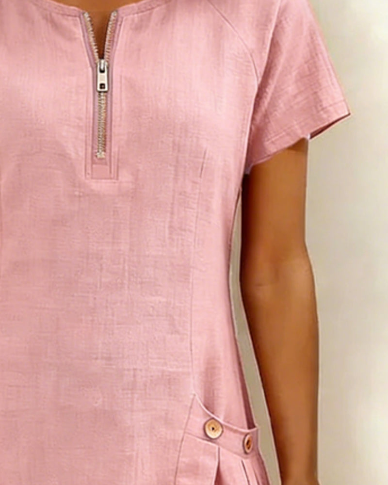 Elena - Vestido de Algodón con Bolsillo de Cremallera