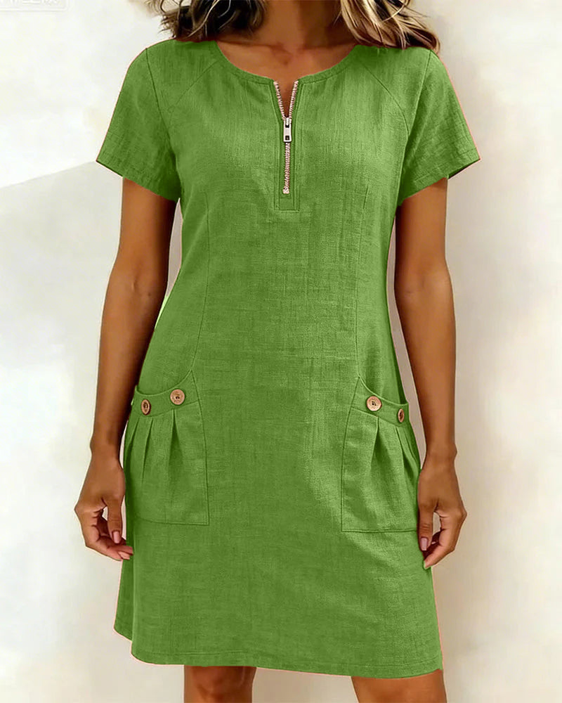 Elena - Vestido de Algodón con Bolsillo de Cremallera
