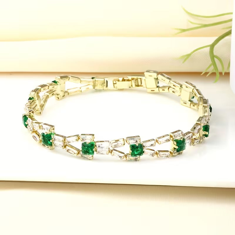 Camila - Pulsera de Tenis Verde Link | Dorado