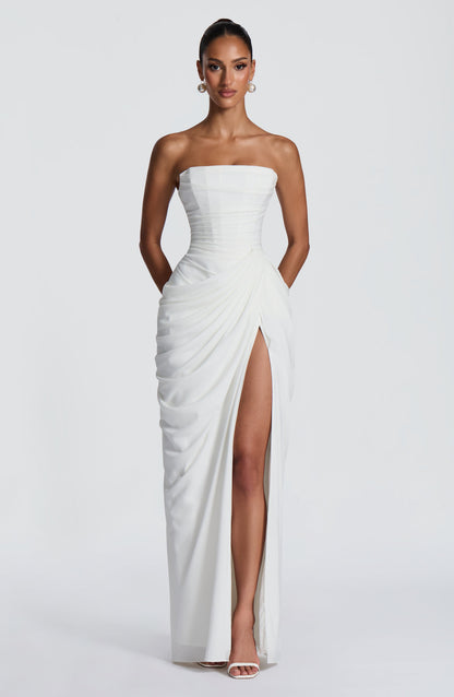 Diana - Vestido Maxi Elegante con Drapeado y Abertura Alta