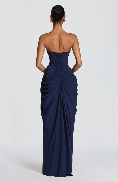 Diana - Vestido Maxi Elegante con Drapeado y Abertura Alta