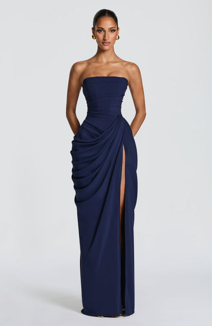 Diana - Vestido Maxi Elegante con Drapeado y Abertura Alta