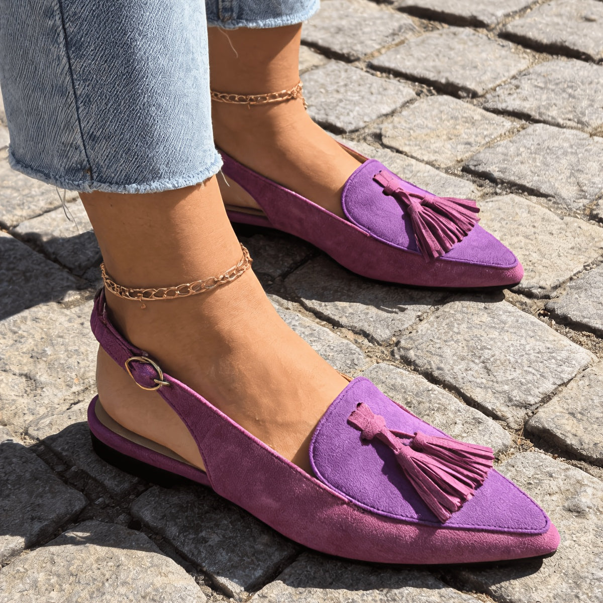 Marisa - Mules Slingback con Hebilla y Borlas