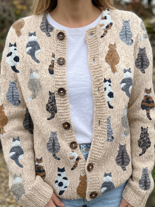 Elena - Cárdigan con Estampado de Gatos