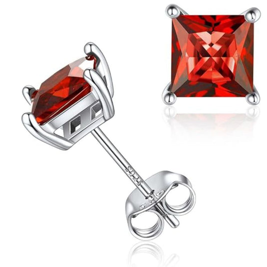 Aretes Minimalistas de Rubí Corte Princesa