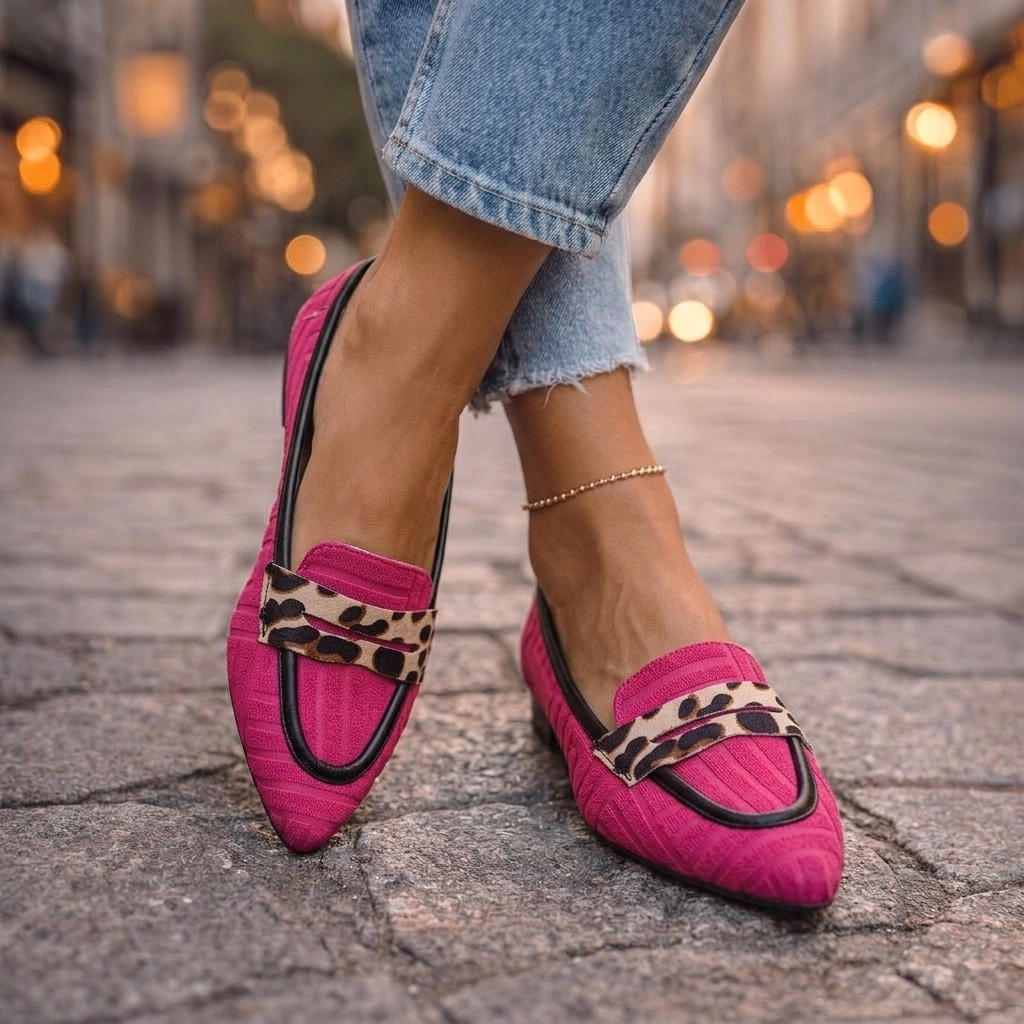 Fiorella - Mocasines Sin Cordones con Estampado de Leopardo