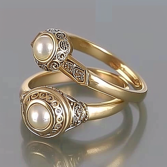 Set de Anillos de Oro Vintage con Perla Incrustada
