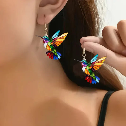 Gumesinda - Pendientes de Colibrí en Oro Blanco