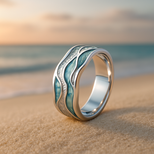 Regina - Anillo de Olas Turquesa en Plata