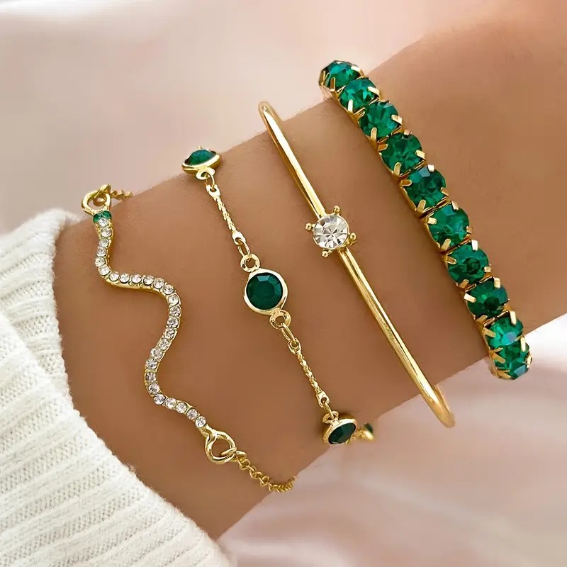 Aurora - Set de Pulseras Vintage con Circonita Verde