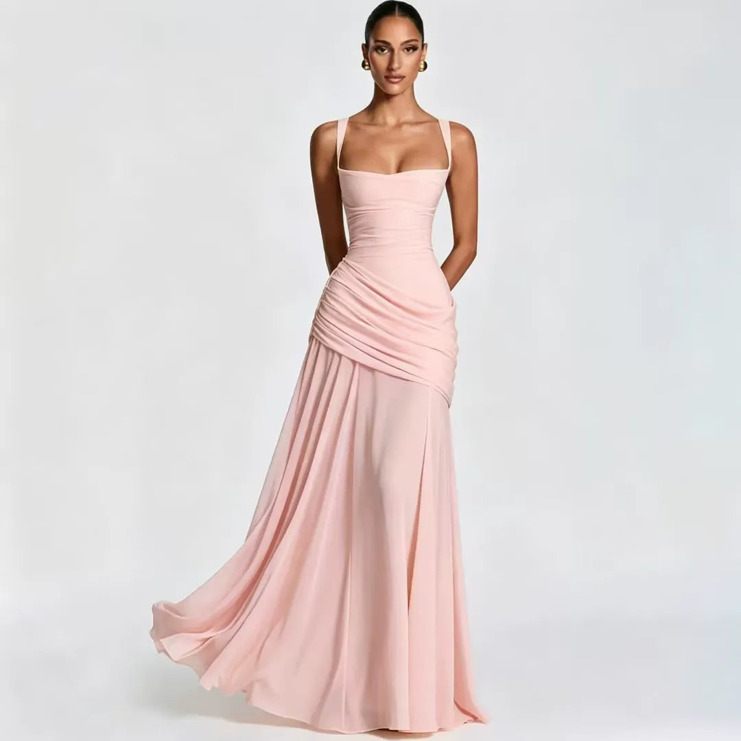 Aitana - Vestido Maxi con Escote Cuadrado Fruncido