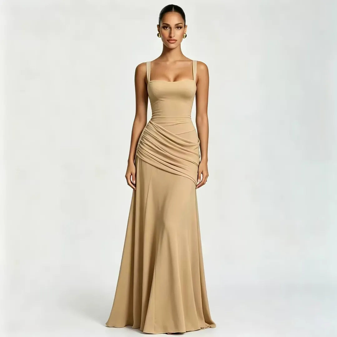 Aitana - Vestido Maxi con Escote Cuadrado Fruncido