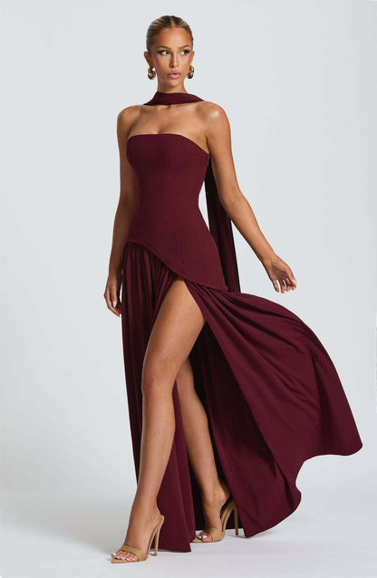 Lina - Vestido Maxi Sin Tirantes con Abertura Alta