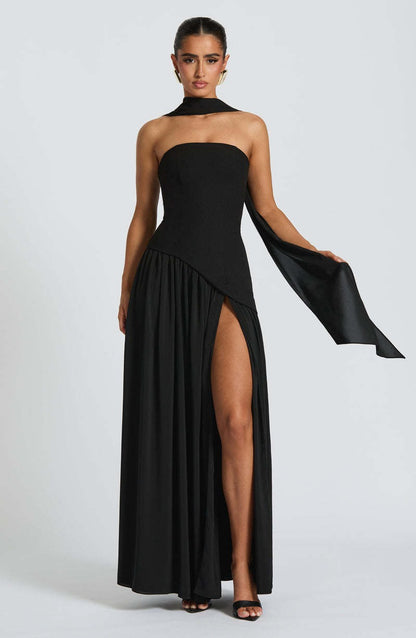 Lina - Vestido Maxi Sin Tirantes con Abertura Alta