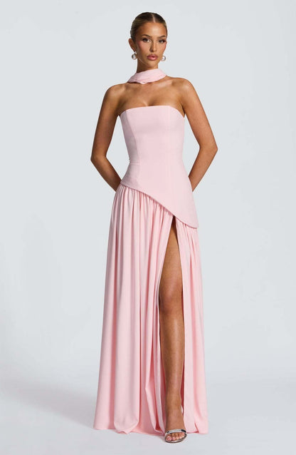 Lina - Vestido Maxi Sin Tirantes con Abertura Alta